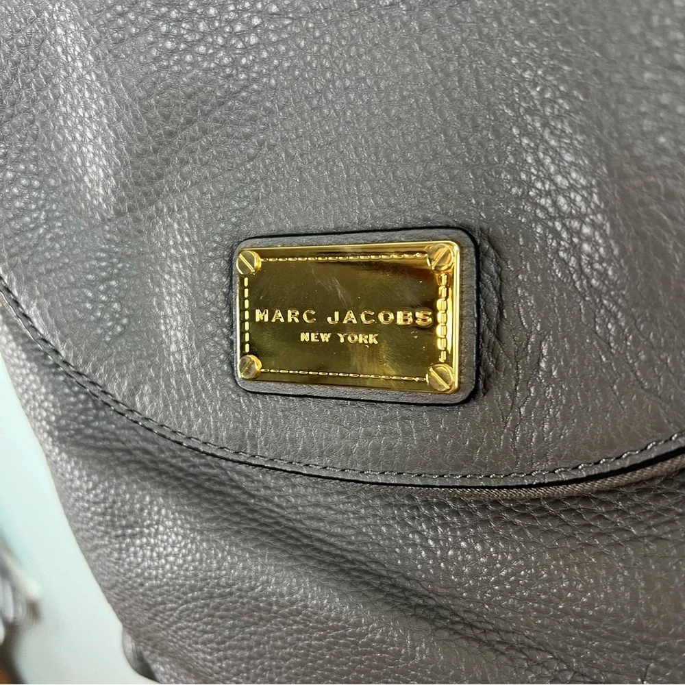 Marc Jacobs Pebbled Leather Backpack Charcoal Gray Gold Hardware